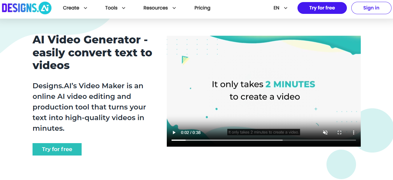 Designs.ai, an AI video ad creator 