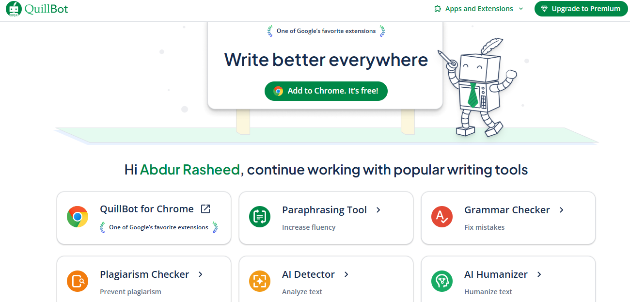Quillbot AI reasearch writing tool